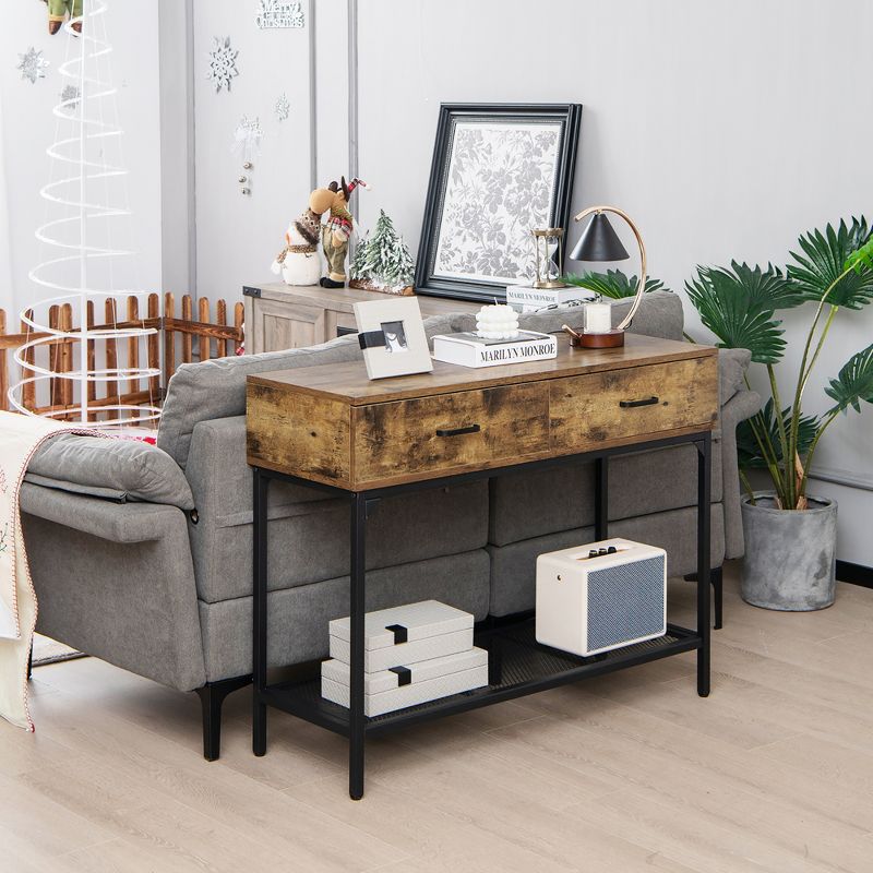 Costway Console Table Industrial Large Drawers Storage Shelf Narrow Entryway Hallway, 3 of 13