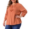 Agnes Orinda Women's Plus Size Tie Neck Tassel Self Flutter 3/4 Sleeve Blouses - 2 of 4