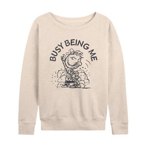 Women's - Peanuts - Busy Being Me Pigpen Lightweight French Terry Wide Neck Long Sleeve Shirt - 1 of 4