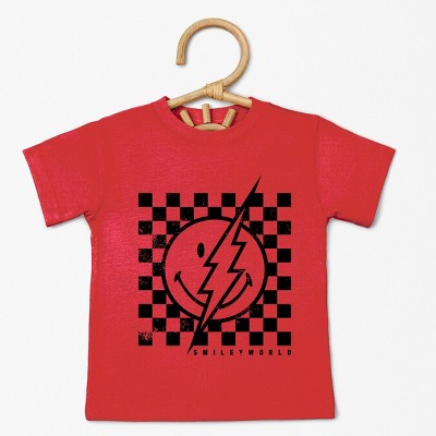 The Juniper Shop SmileyWorld Checkered Lightning Distressed Toddler Short Sleeve Tee