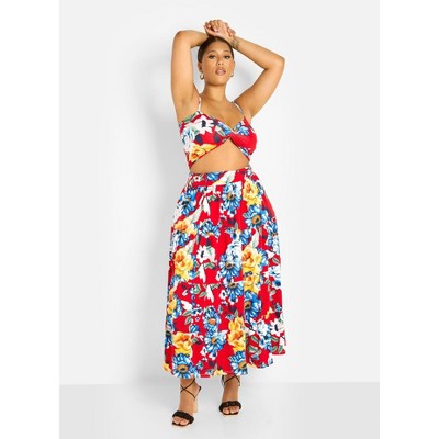 Rebdolls Women's Analise Floral Print Skater Maxi Skirt