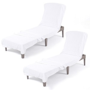 American Soft Linen Turkish Chaise Lounge Covers with Pocket, 86"x32" Pool Chair Towel,  Patio and Garden Lounging Cover Towel - 1 of 4