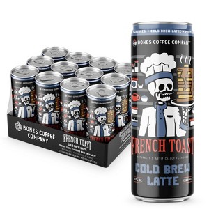 Bones Coffee Company French Toast Flavored Cold Brew Latte, 11 Fl Oz Cold Brew Coffee, 12 Pack Canned Coffee - 1 of 4