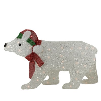 Northlight 19.25" White Lighted 2D Glittered Polar Bear Outdoor Christmas Decor