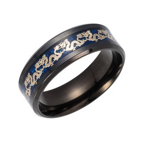 Dragon Wedding Band for Women or Men Black or Blue Stainless Steel Ring by Ginger Lyne Collection - 1 of 4
