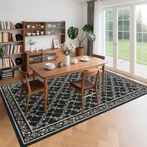 GustoWave Various sizes Floral Neutral Washable Hallway Low Pile Area Rug for Bedroom, Living Room, Black - 1 of 4