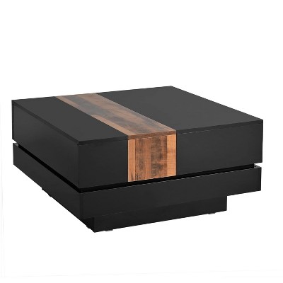 Lirago Expandable Sliding High Gloss Walnut Coffee Table with Hidden Storage Extendable Cocktail Table Modern Living Room Center Table 31.4" Black