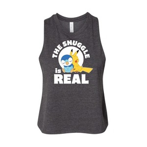 Women's Pokémon The Snuggle Is Real Pikachu And Piplup Graphic Racerback Tank - Heather Charcoal - Small - 1 of 2