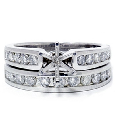 Pompeii3 1ct Diamond Engagement Matching Wedding Ring Setting 14k White ...