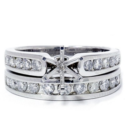 Pompeii3 1ct Diamond Engagement Matching Wedding Ring Setting 14K White Gold