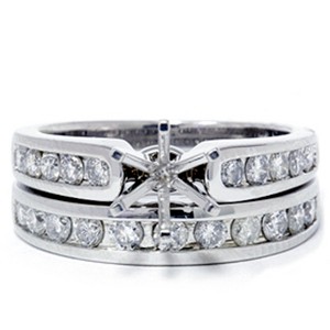Pompeii3 1ct Diamond Engagement Matching Wedding Ring Setting 14K White Gold - 1 of 4