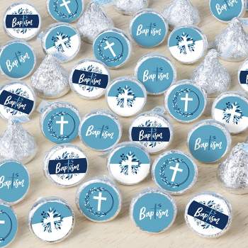 Big Dot of Happiness Baptism Blue Elegant Cross - Boy Religious Party Small Round Candy Stickers - Party Favor Labels - 324 Count
