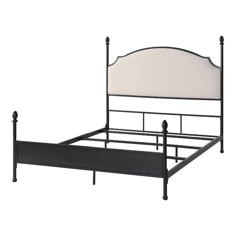 HOMES: Inside + Out Sweepwind Transitional Boucle Four Poster Panel Bed Beige/Gunmetal, 1 of 8