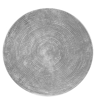 Chrome Hammered Metal Round Drum End Table