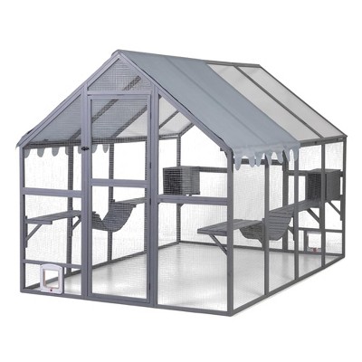 COZIWOW Large Catio Outdoor Cat Enclosure with Full Cover, Window, 53.5 Square Foot, Grey
