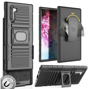 Nakedcellphone Combo for Samsung Galaxy Note 10 - Ring Grip/Stand Case and Belt Clip Holster - Black - 1 of 4
