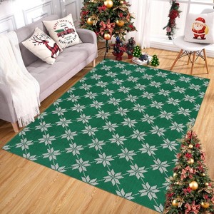 GustoWave Christmas Geometric Throw Area Rugs, Non Slip Machine Washable, Green - 1 of 4