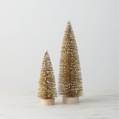 Sullivans Set of 2 Decorative Accent Trees with Snow 14.5"H & 9"H Gold