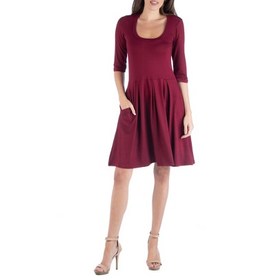 Three Quarter Sleeve Fit And Flare Mini Womens Dress-wine-xl : Target