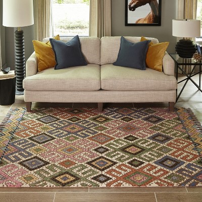 Multicolor Geometric Tufted Wool Area Rug with Fringe
