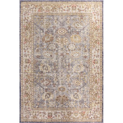 Gray and Ivory Floral Synthetic Rectangular Area Rug, 5 x 8 ft