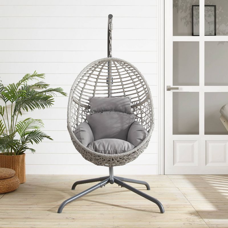 Lorelei Indoor/Outdoor Wicker Hanging Egg Chair - Gray/Light Gray - Crosley, 3 of 14