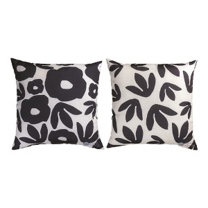 18 Inch Square Pillow with Black Floral Design – Climaweave Fabric by Manual Woodworkers and Weavers - 1 of 3