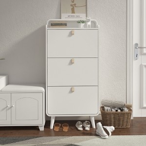 TIRAMISUBEST Modern Arc Design Shoe Cabinet With 3 Drawers,Shoe Storage Cabinet for Entryway - 1 of 4