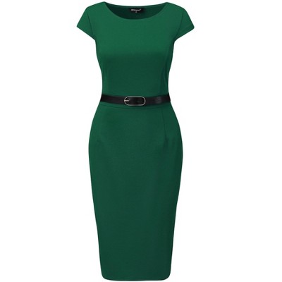 INSPIRE CHIC Women's Cap Sleeve Work Belted Elegant Sheath Dress