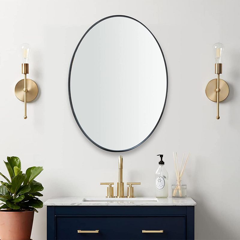 ANDY STAR Modern Decorative 20 x 28 Inch Oval Wall Mounted Hanging Bathroom Vanity Mirror with Stainless Steel Metal Frame, Matte Black, 5 of 7