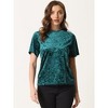 INSPIRE CHIC Women's Regular Fit Velvet Solid Round Neck Short Sleeve T-Shirt - 4 of 4