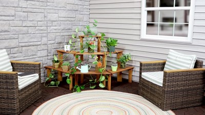 Sunnydaze 3-Tier Meranti Wood Outdoor Plant Stand with Teak Oil Finish
