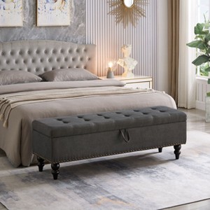 CAVINAS Rectangular Linen Storage Ottoman Bench with Tufted Top,Upholstered Storage Ottoman,Storage Benches for Living Room,Bedroom - 1 of 4