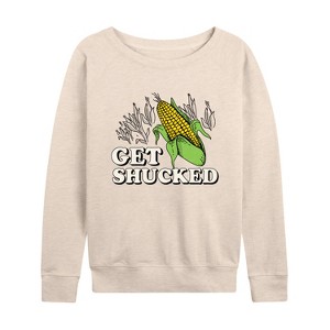 Women's - Instant Message - Valentine's Day Get Shucked Lightweight French Terry Wide Neck Long Sleeve Shirt - 1 of 4