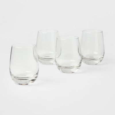 Combler Ribbed Glasses Drinking Set of 4, 14 oz Ribbed Drinking Glasses, Ribbed Glass Cups, Fluted Glassware Sets, Short Cocktail Glasses, Glassware