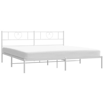 vidaXL Powder-Coated Steel 72"x83.9" White Bed Frame with Headboard - Sturdy, Comfortable