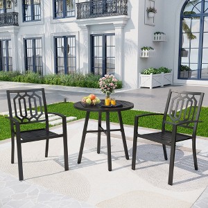 Captiva Designs 3pc Outdoor Patio Slatted Tabletop Round Dining Table & Metal Chairs - 1 of 4