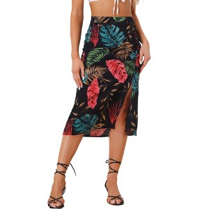 INSPIRE CHIC Women's Summer Beach Flowy Ruched Front Tropical Floral Midi Skirt - 1 of 4