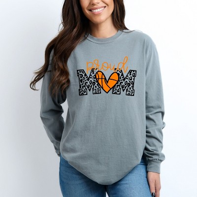 Simply Sage Market Women's Proud Mom Basketball Long Sleeve Garment Dyed Tee