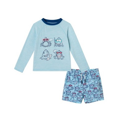 Andy & Evan  Kids  Shark Graphic Rashguard Set