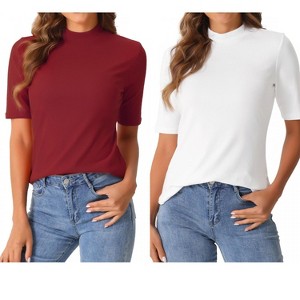 INSPIRE CHIC Women's Half Sleeve Casual Turtleneck Solid Elastic Soft T-Shirts 2 Packs - 1 of 4