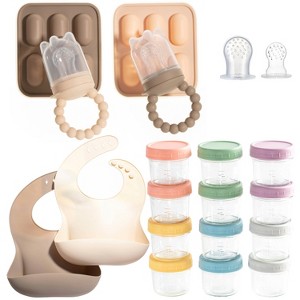Baby Feeding Set, Silicone Baby Fruit Feeders, Baby Bibs & 12-Piece Glass Baby Food Storage Containers w/ Lids. Baby Must-Have, BPA-Free Easy to Clean - 1 of 4