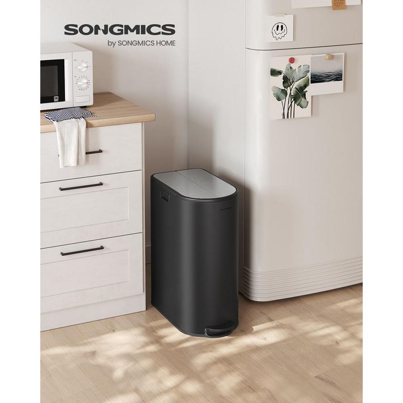 SONGMICS 13-Gallon Dual Kitchen Trash Can,Garbage Can with Wing Lids, Stainless Steel, Soft Close, Inner Buckets, 3 of 7