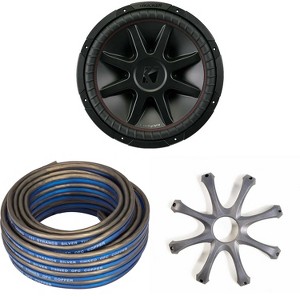Kicker CompVR 15-Inch (38cm) Subwoofer, DVC, 4-Ohm, w/ GR150 Grill & Speaker Wire Bundle - 1 of 4