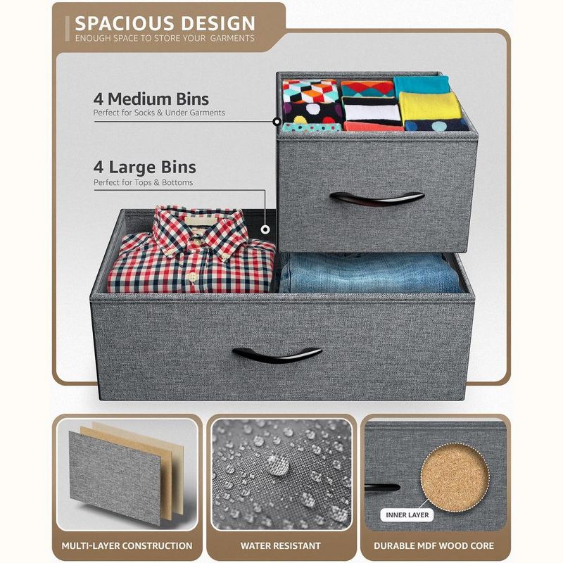 Sorbus Dresser with 8 Drawers - Storage Chest Organizer with Steel Frame, Wood Top, Handles, Fabric Bins, 5 of 7