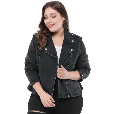 Denim and leather hot sale jacket womens