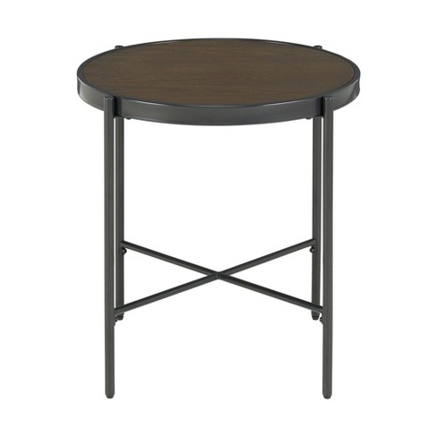 Carlo Round End Table With Wooden Top, Round Side Table Wood Top Metal Legs