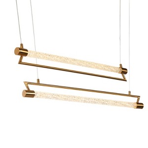 LNC Llywelyn 2-Lights 42" Modern Luxury Geometric Integrated LED Crystal Chandelier,Gold - 1 of 4