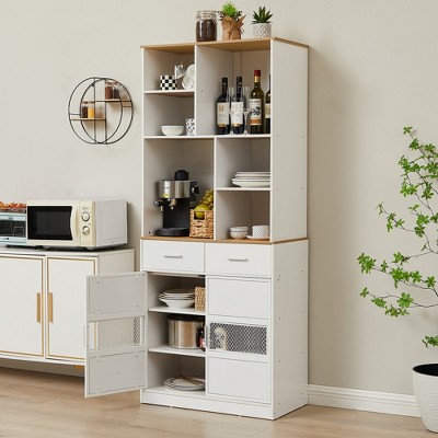 VECELO Kitchen Pantry Cabinet Freestanding Storage Cupboard with Door and Shelves Buffet Cabinet