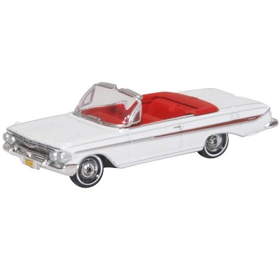 1961 Chevrolet Impala Convertible Ermine White with Roman Red Interior 1/87 (HO) Scale Diecast Model Car by Oxford Diecast